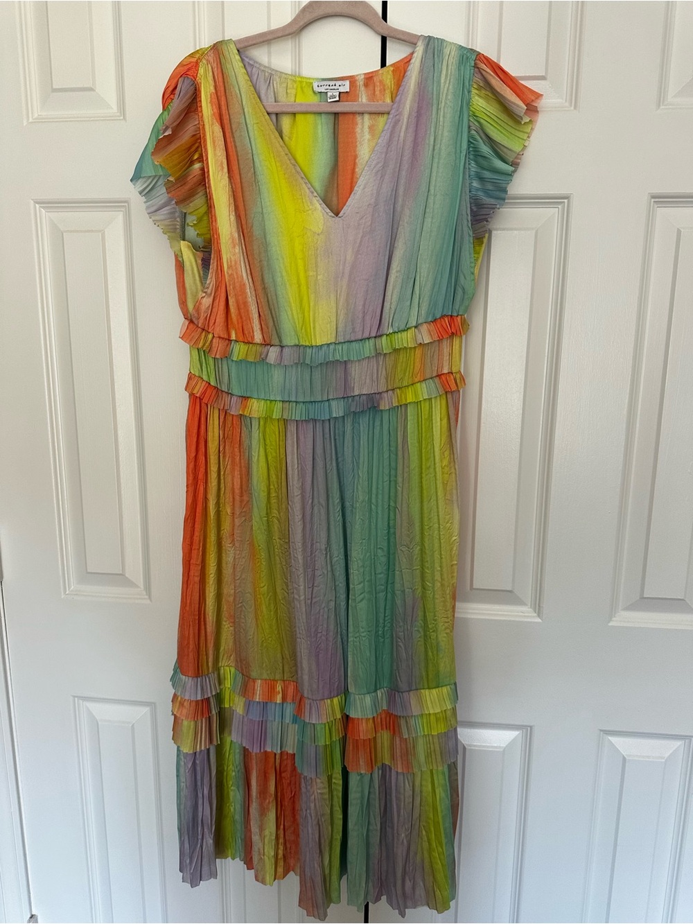 Current Air Multi-Color Pleated V-Neck Maxi Dress